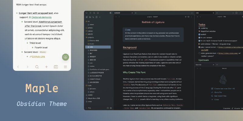 GitHub - subframe7536/obsidian-theme-maple: A sleek and modern Obsidian theme for desktop and mobile.